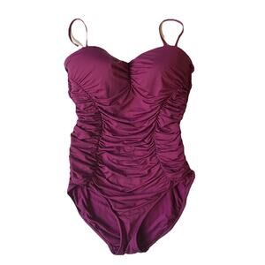 Badgley Mischka Women Swimwear Size 12 Purple Nylon Polyester One Piece Ruched
